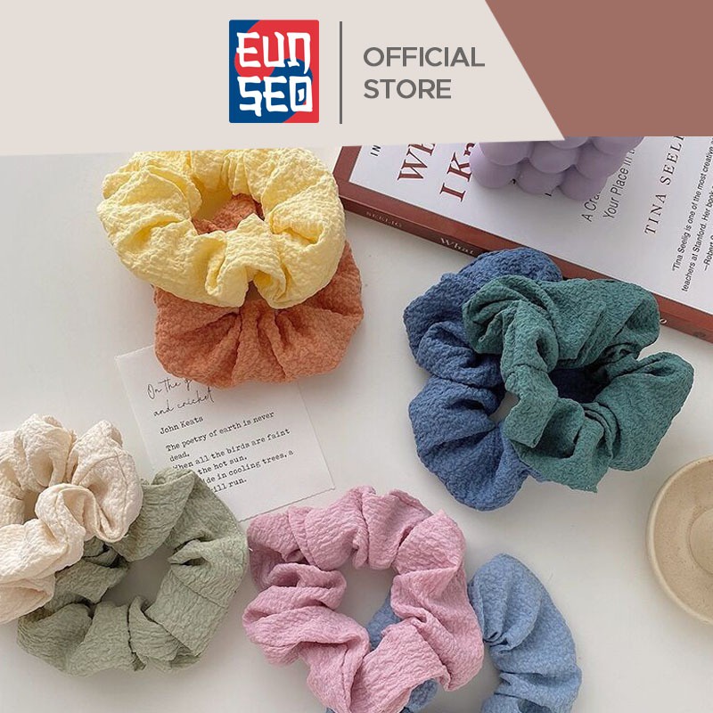 EUNSEO Ikat Rambut Wanita Polos Warna Warni Fashion Korea Scrunchie Kuncir Rambut Import