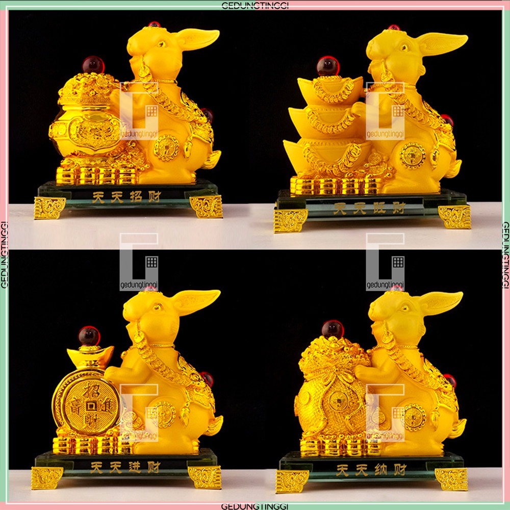 Patung Pajangan Dekorasi Hiasan Fengshui Hadiah Kado Imlek Sincia Shio Sio Sheshio Hewan 12 Animal Zodiak Bintang Binatang Hewan Shio Kelinci 2023 Rabbit Rejeki Keberuntungan Feng Shui Gold Emas Kuningan Tahun Baru Cina Ukuran Besar Jumbo Kecil Mini Gift