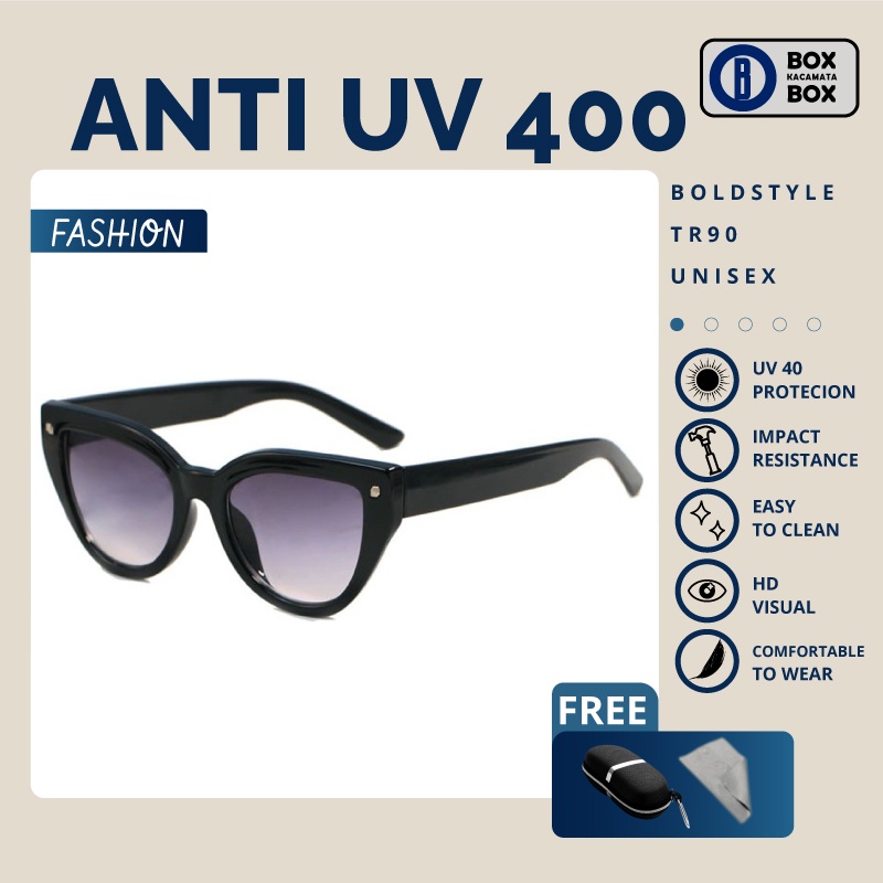 Kacamata Hitam Sunglasses Anti UV Model Cat Eye TR90 Untuk Wanita Keren 8214