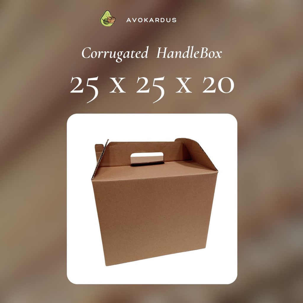 

Kardus Corrugated Die Cut 25x25x20 Handle Box Kotak Dus Toples Gable Box