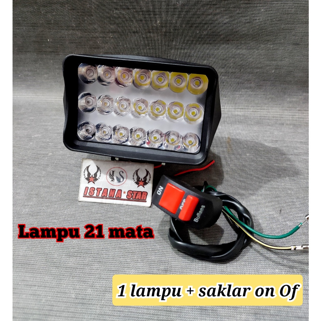 Saklar + 2 Lampu LED bar tembak sorot laser gun cree motor mobil 21 tititk mata L5 21Watt DC9-85V