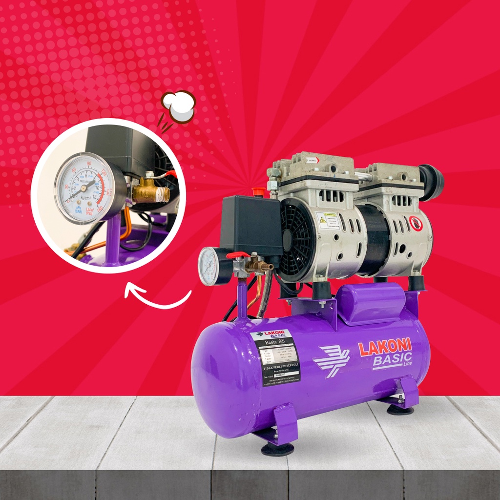 Lakoni Basic 9S Kompresor Oilless Silent 3/4 HP 0.75 HP 9 S Tanpa Oli