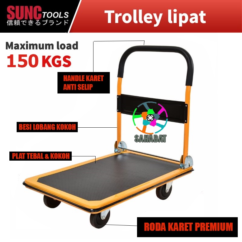 Troli Barang Lipat Hand Truck Model Besi 150 Kg sunc kuning hitam biru