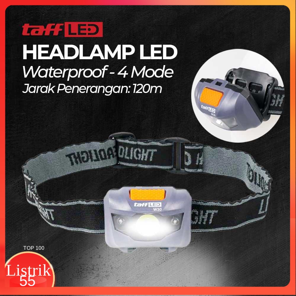 TaffLED Headlamp LED Flashlight White and Red Light Waterproof - W30