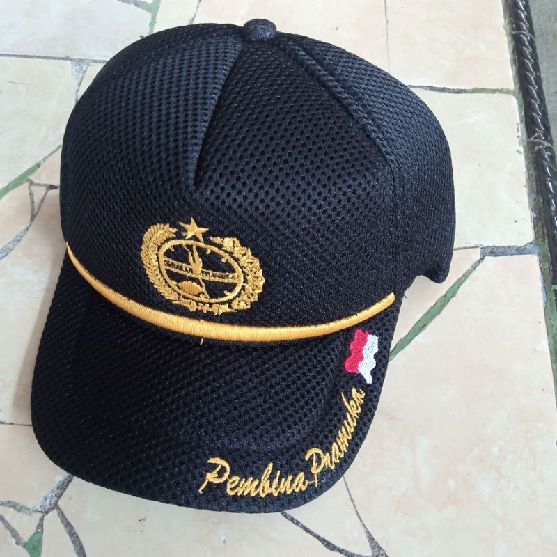 Topi pembina Pramuka laken / jaring bordir