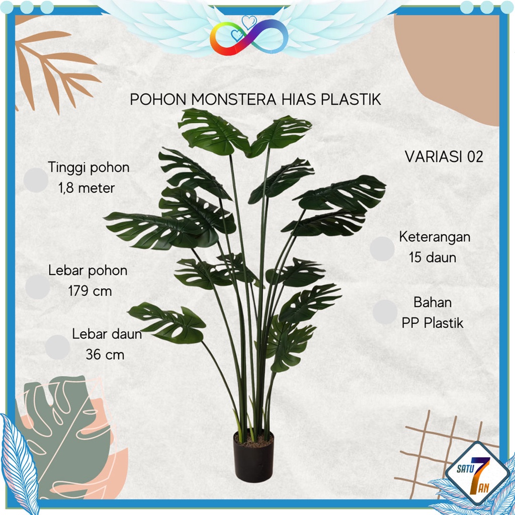 Pohon Monstera Plastik Tinggi 1,8 Meter Tanaman Hias Imitasi Artifisial Daun Hias Ornamen Dekorasi Rumah Satu7an PBP127