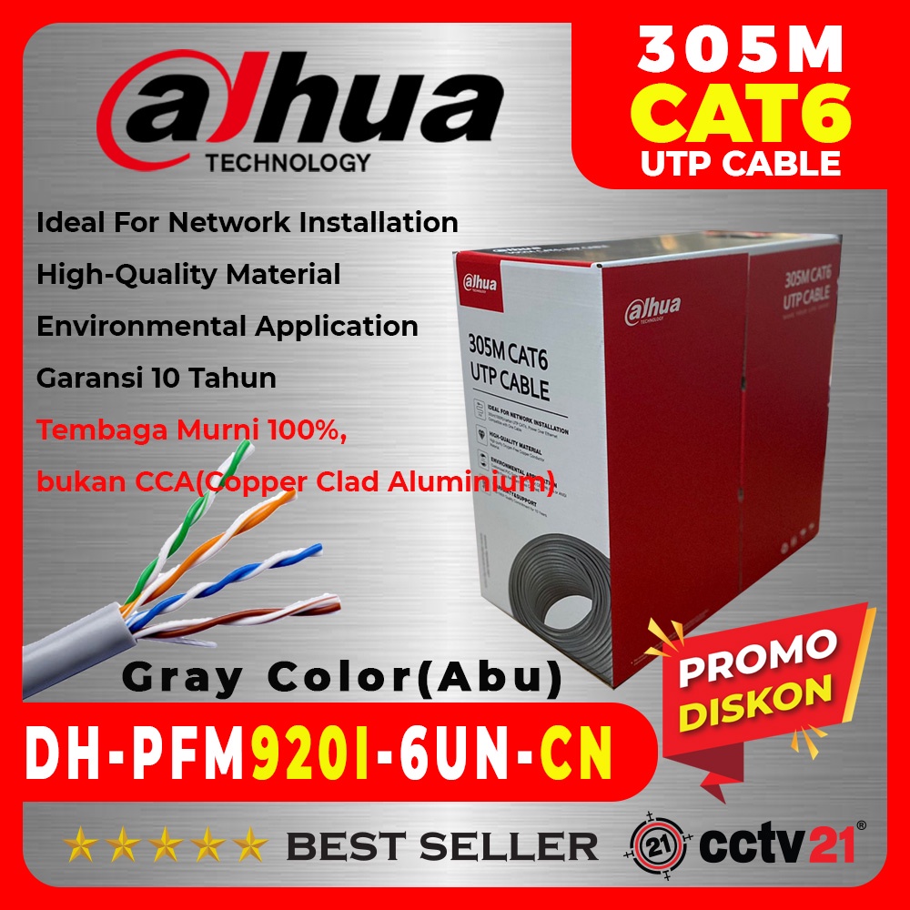 DH-PFM920I-6UN-CN Kabel UTP DAHUA CAT6 CAT 6 LAN IP 305M Gray Color