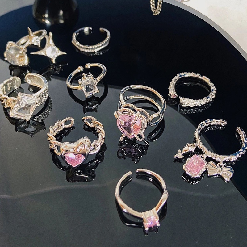 Cincin Model Terbuka Bahan Alloy Desain Hati Hias Mutiaraberlian Imitasizircon Pink Untuk Wanita