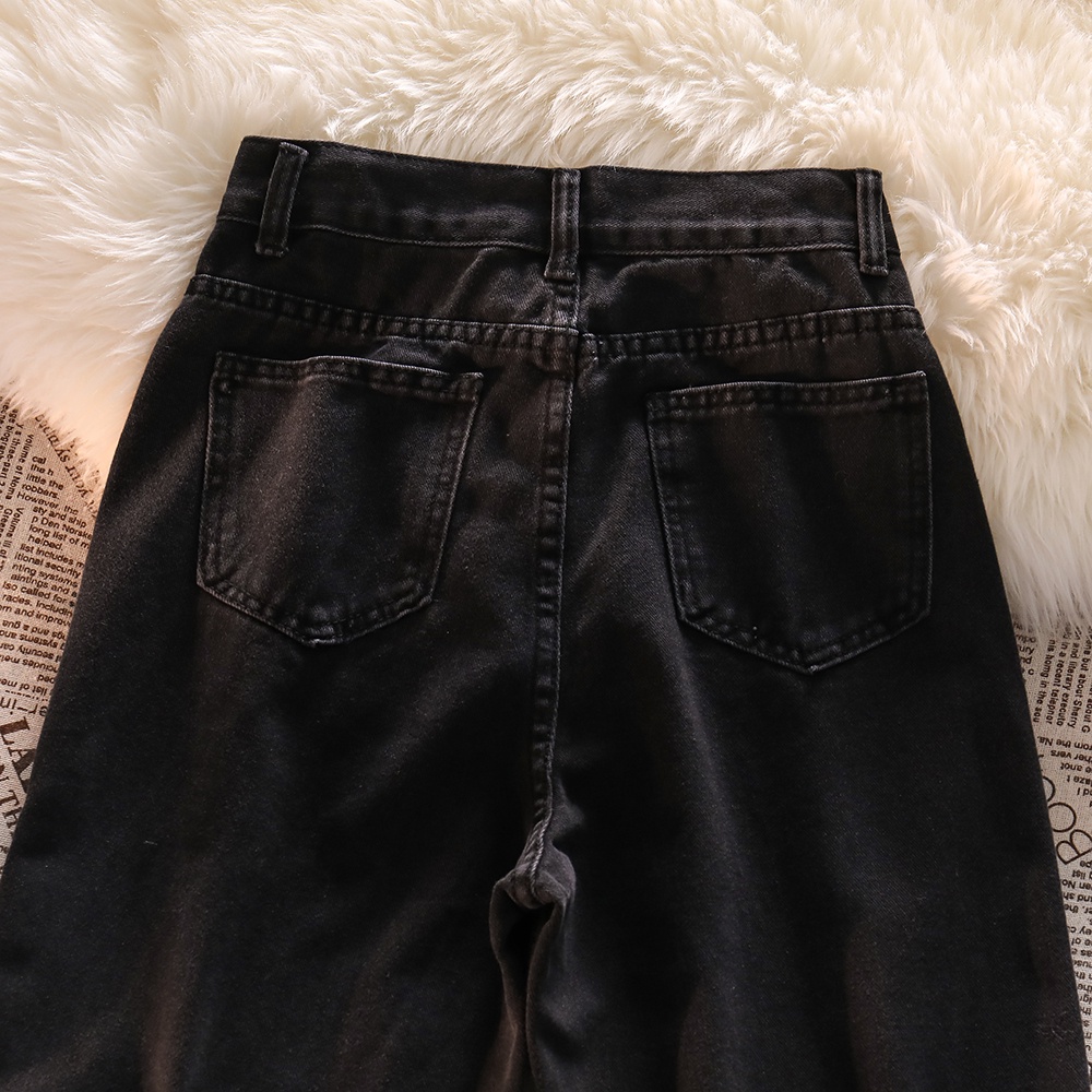 Hitam Jeans Highwaist Straight Loose Celana Jeans Wanita Import (realpict)