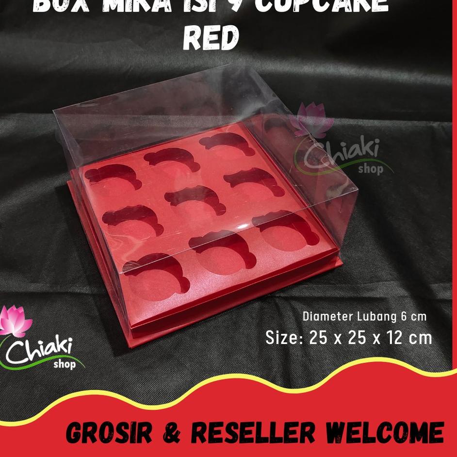 

ㅺ Box Cupcake isi 9 MERAH 25 x 25 x 12 Kotak Mika Donat Dus Kue Kardus RED Muffin Cake Pudding Karton ⇼