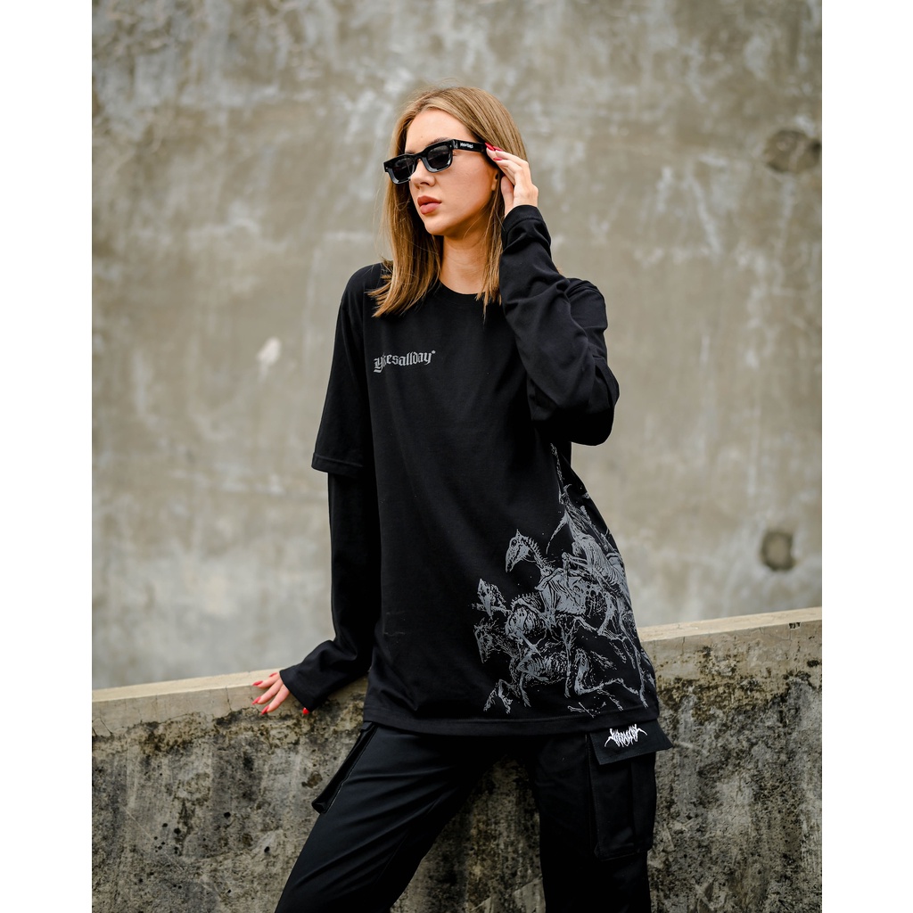 LONGSLEEVE DOUBLE LAYER | DEAD HORSE | BLACK | YIKESALLDAY