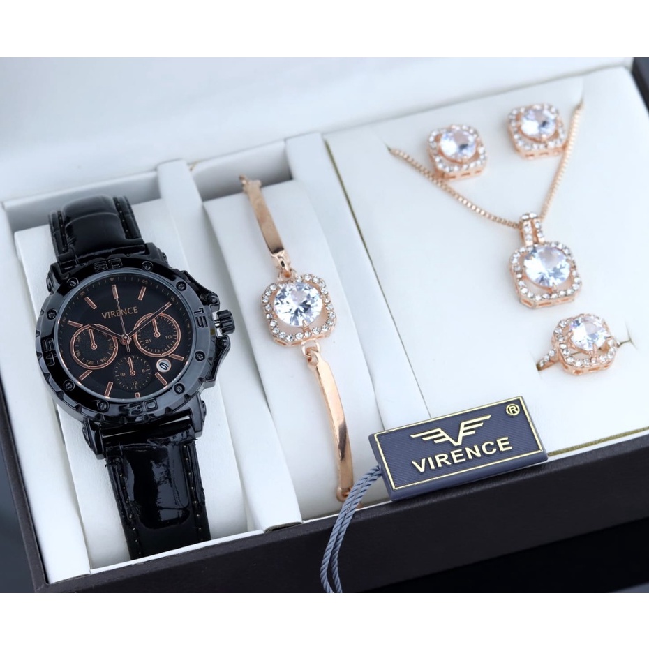 Jam tangan Wanita VIRENCE V3002L Original Strap Kulit Full Set Aksesoris Water Resistance