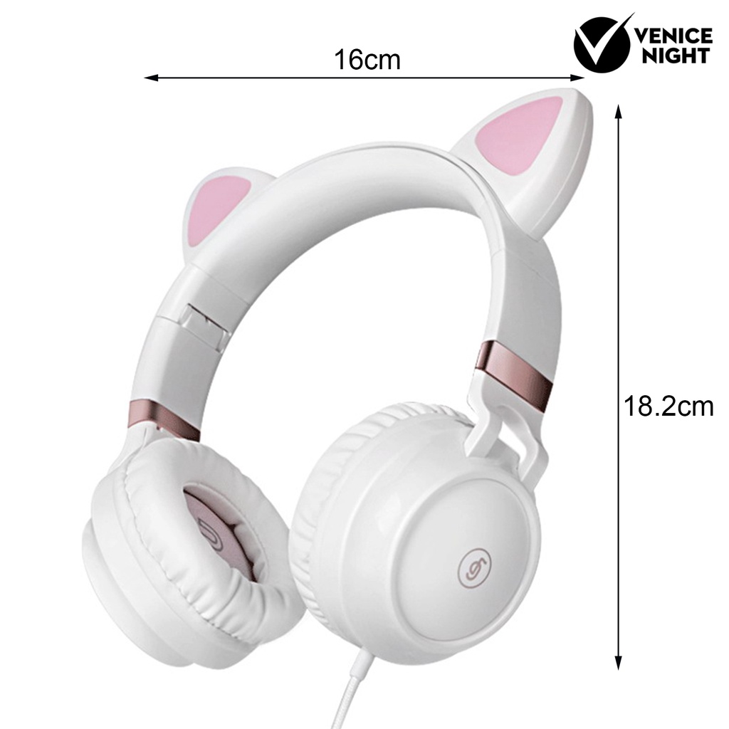 (VNEP) (Berkabel) EP28 Headphone Mega Bass Foldable Cats Ear Shape 3.5mm Headset Gaming untuk Kelas Online