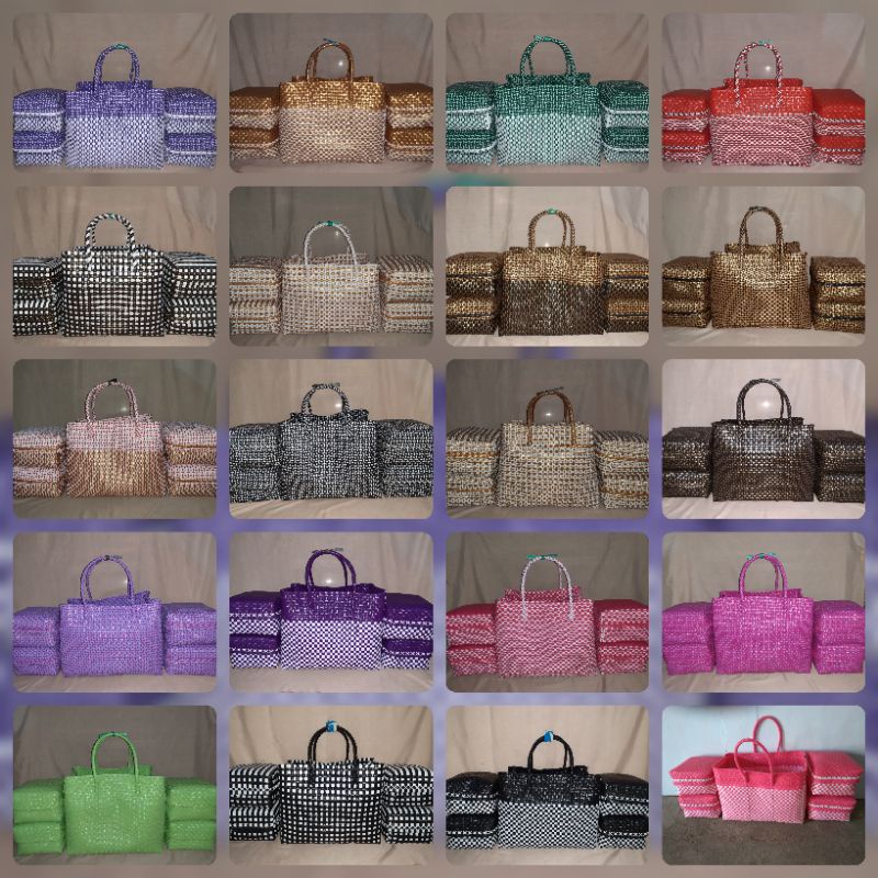 Tas Anyaman Plastik / Tas Set Keben /Tas Bali / Tas Anyaman Jali Jumbo isi 4