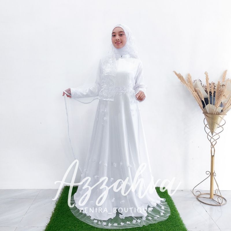 AZZAHRA Wedding Dress FREE VEIL dan PASMINA / Gaun pernikahan putih / baju akad / prewedding