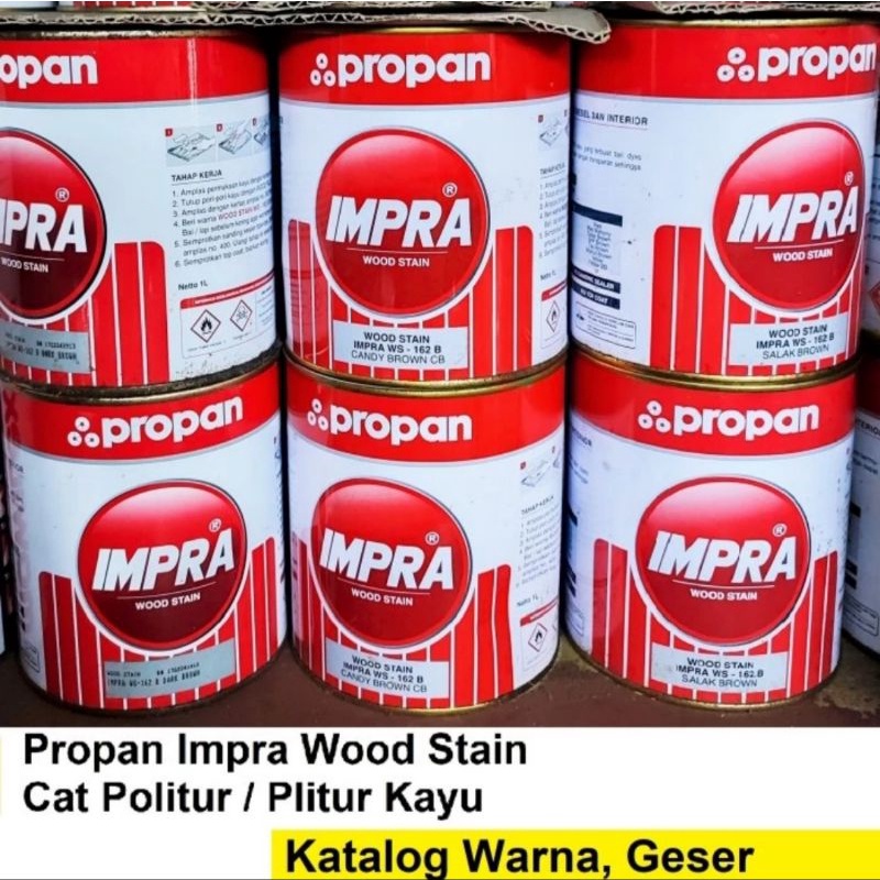 Propan IMPRA Wood stain Cat Politur Plitur Vernis Kayu WS 162 B yellow cocoa candy tea walnut salak 
