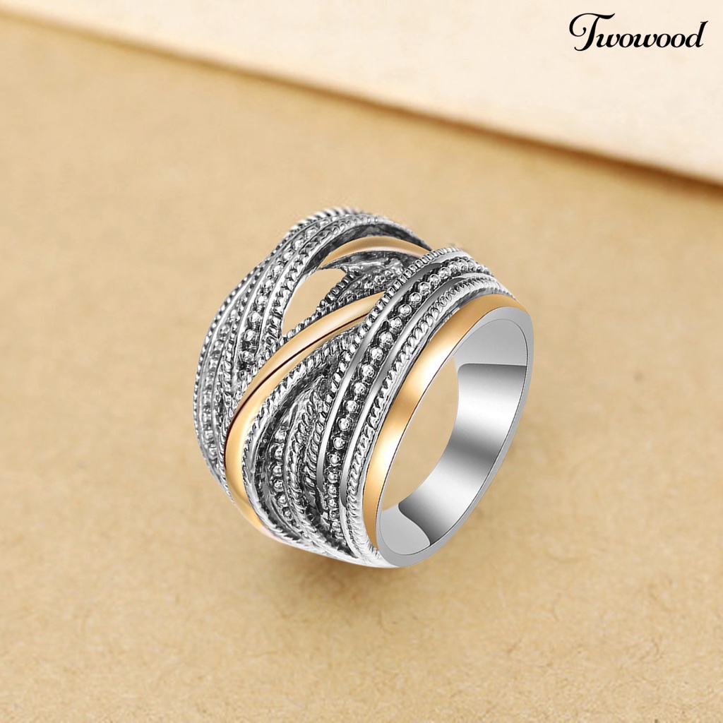 Twowood Cincin Antik Bentuk Geometri Lebar Bahan Alloy Untuk Wanita