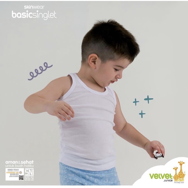 Singlet Velvet Junior Singlet Zed Kaos Berpori Bolong Kaus Dalam Bayi Baby Anak - Size Newborn NB XS