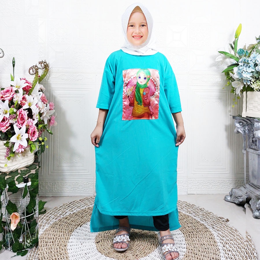 CARLINA OVERSIZE VIRAL KEKINIAN SLEBEW ANAK MANIS BERHIJAB LONG TUNIK ANAK 2-13tahun