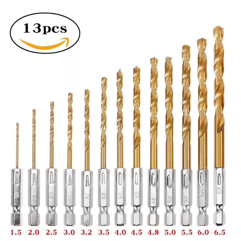 Nuansa - 13 Pcs Mata Bor Besi Baja Set HSS Titanium Power Drill Steel Hex Shank