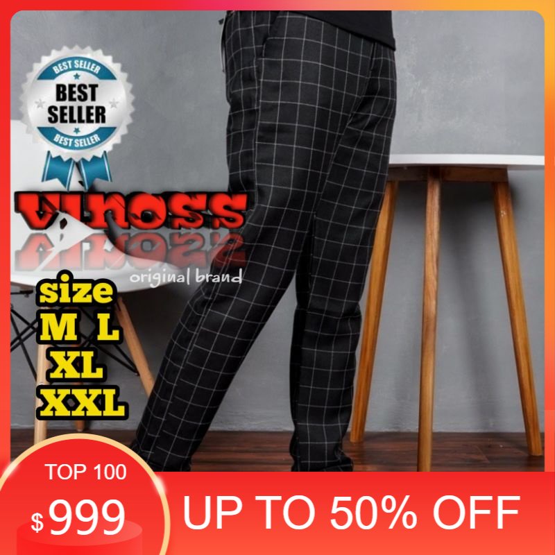 PROMO MURAH Celana Tartan Vinoss / Celana Tartan Cowo Hitam  Murah / Celana Tartan Pria Slimfit /celana kotak