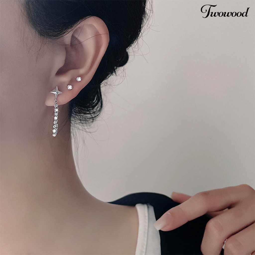 1 Pc Anting Rumbai Bentuk Bintang Bahan Cubic Zirconia Untuk Wanita