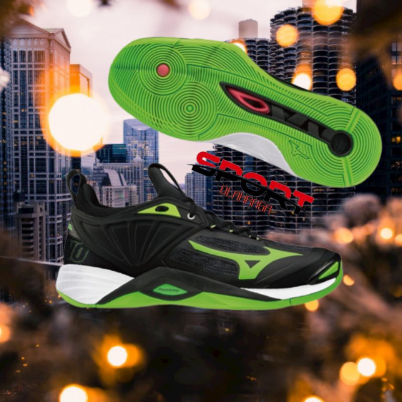 Sepatu Voly Mizuno Wave Momentum 2 Black Green Gecko White