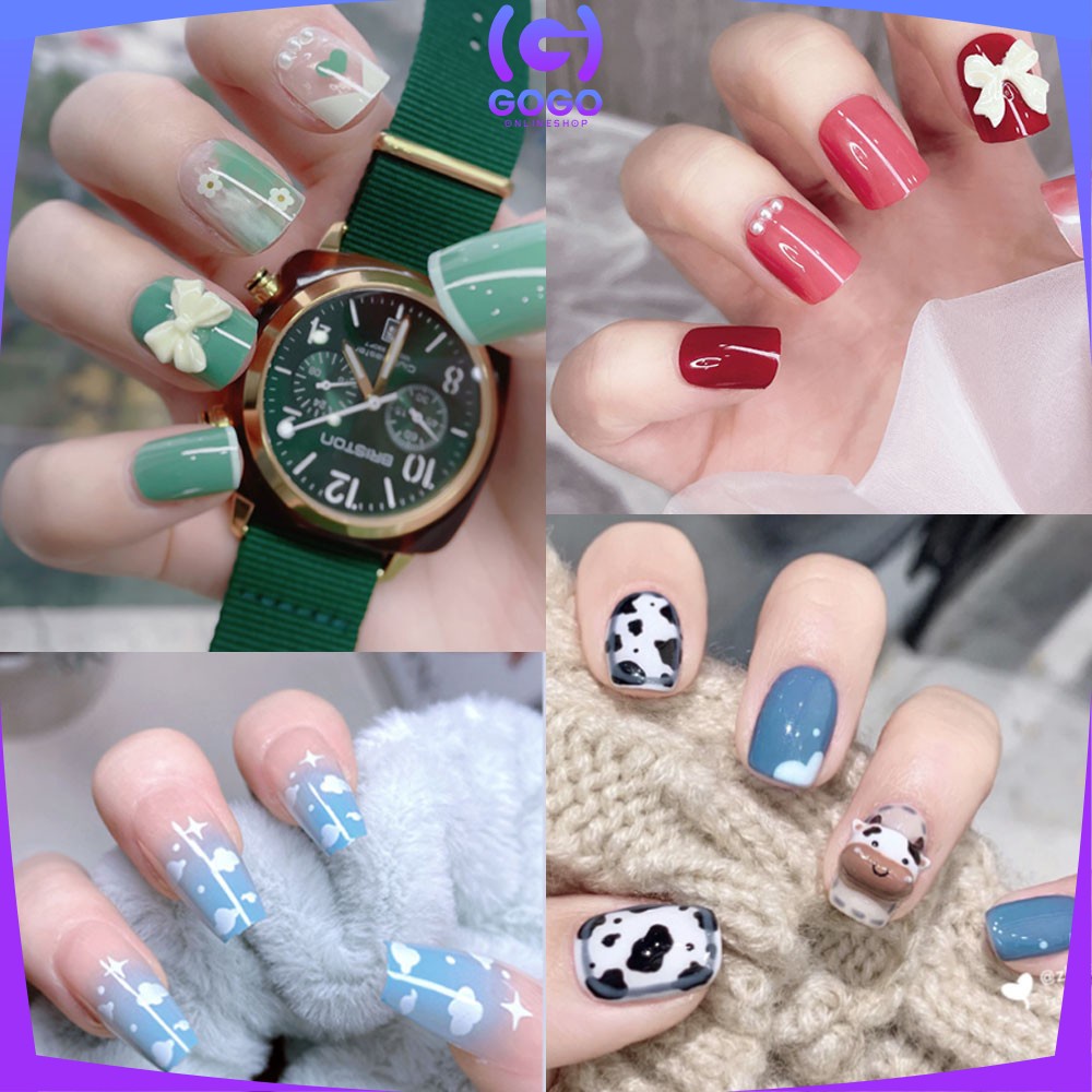 GOGO-K127 Kuku Palsu Nail Art Motif Wanita With Toolkit Perawatan Kuku / Fake Nail Art Sticker Hiasan Kuku Cewek Anti Air Korean Style