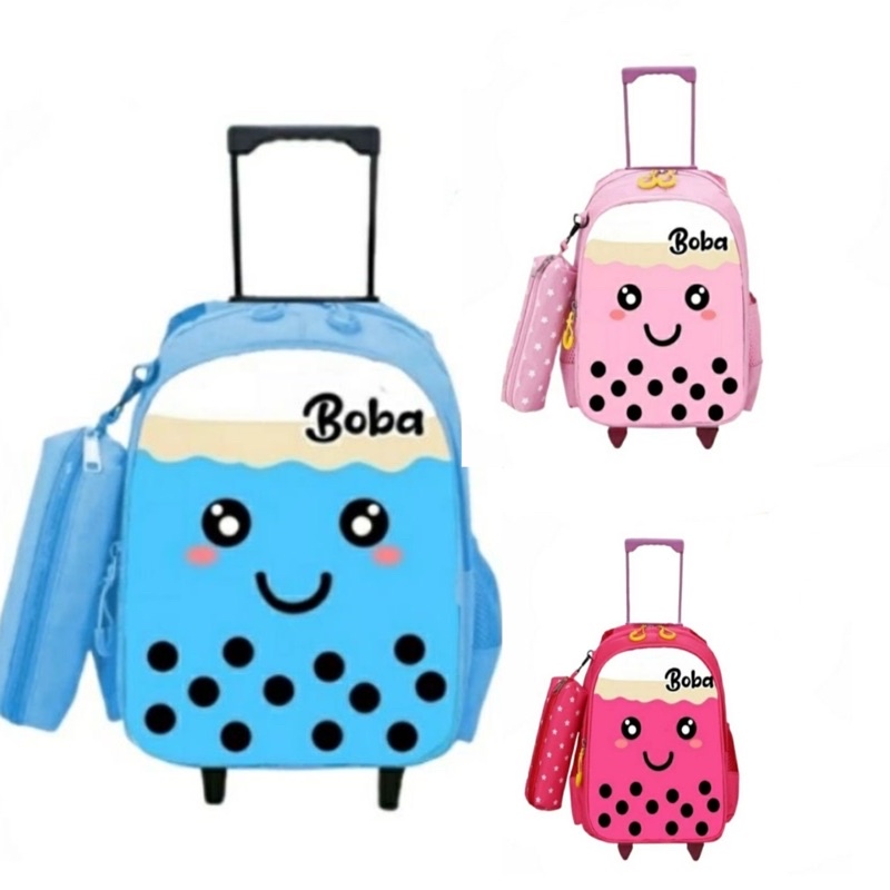 Ransel Troly Boba Tas dorong karakter tas roda terbaru premium