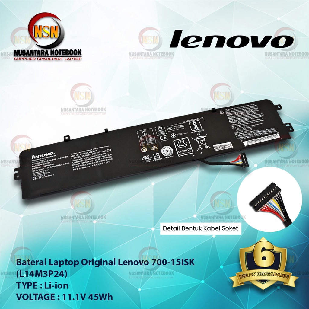 Baterai Original Laptop Lenovo 700-15ISK L14M3P24 11.1V 45Wh