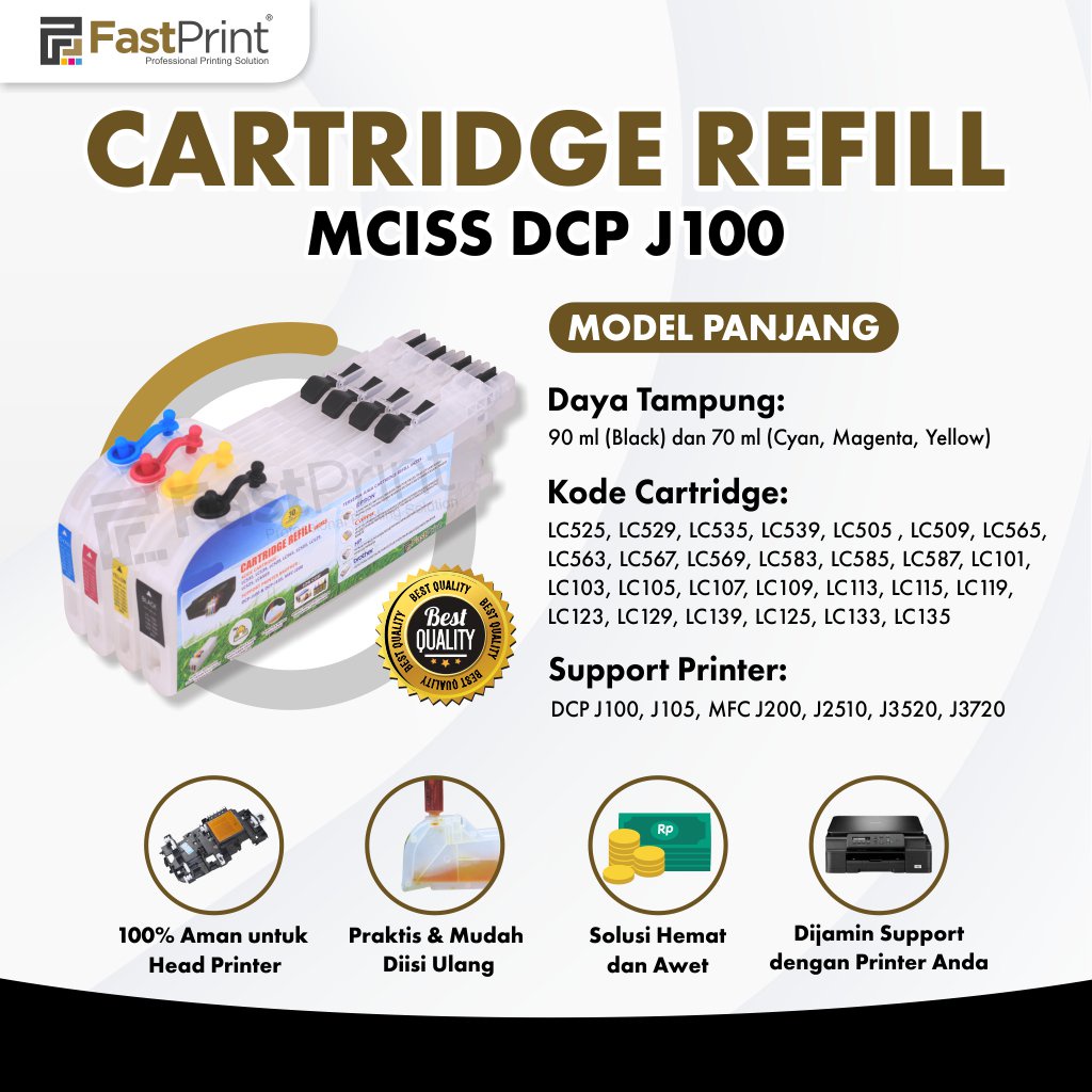 Cartridge MCISS Refill Compatible Printer J100 J105 J200 J2510 J3520 J3720 Panjang Kosong