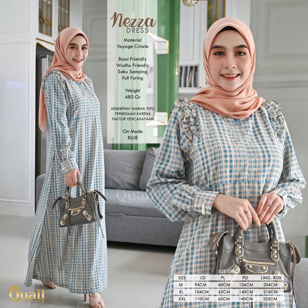 NEZZA DRESS Gamis Voyage Crincle by Quail Hijab Ori Murah