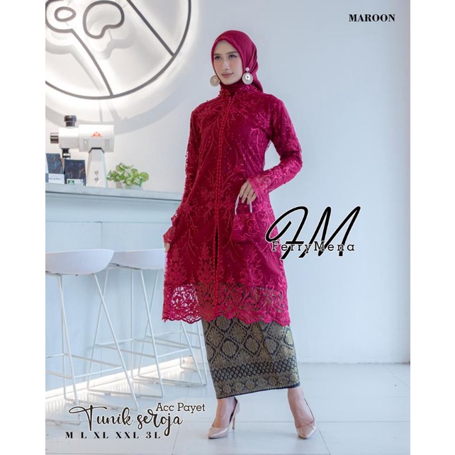 Permata Olshop / Kebaya Tunik Payet Seroja FM / Kebaya Busui / Kebaya Jumbo Modern / Kebaya Pesta Mewah / Kebaya Payet / Kebaya Tunik / Set Kebaya Rok Songket