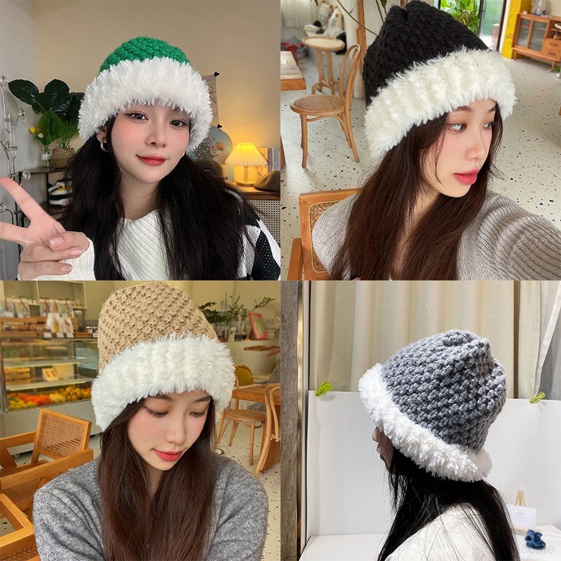 Topi Kupluk Rajut Handmade Bahan Wol Plush Hangat Untuk Wanita