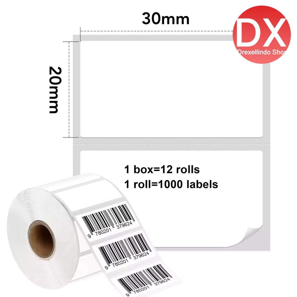 Kertas  Direct Thermal Label Stiker Barcode 30x20mm / 3x2cm