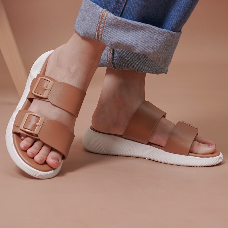 SARASARA YUK - Sandal Wanita Slop Casual Model Birken Sol Puyuh SARA SARA JEAN ALL COLOR Sendal Cewek Kulit Santai Strap Gesper dua Empuk Size 36 37 38 39 40 Warna Black Hitam Putih Selop Anti Slip Premium Original Terbaru Shoes ORI Mall Official Store