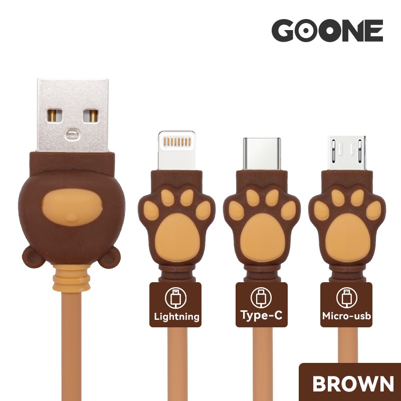 GOONE Kabel Charger Bear Paw Type-C Micro USB iPhone Lighting Quick Charging Tahan Lama Anti Kusut