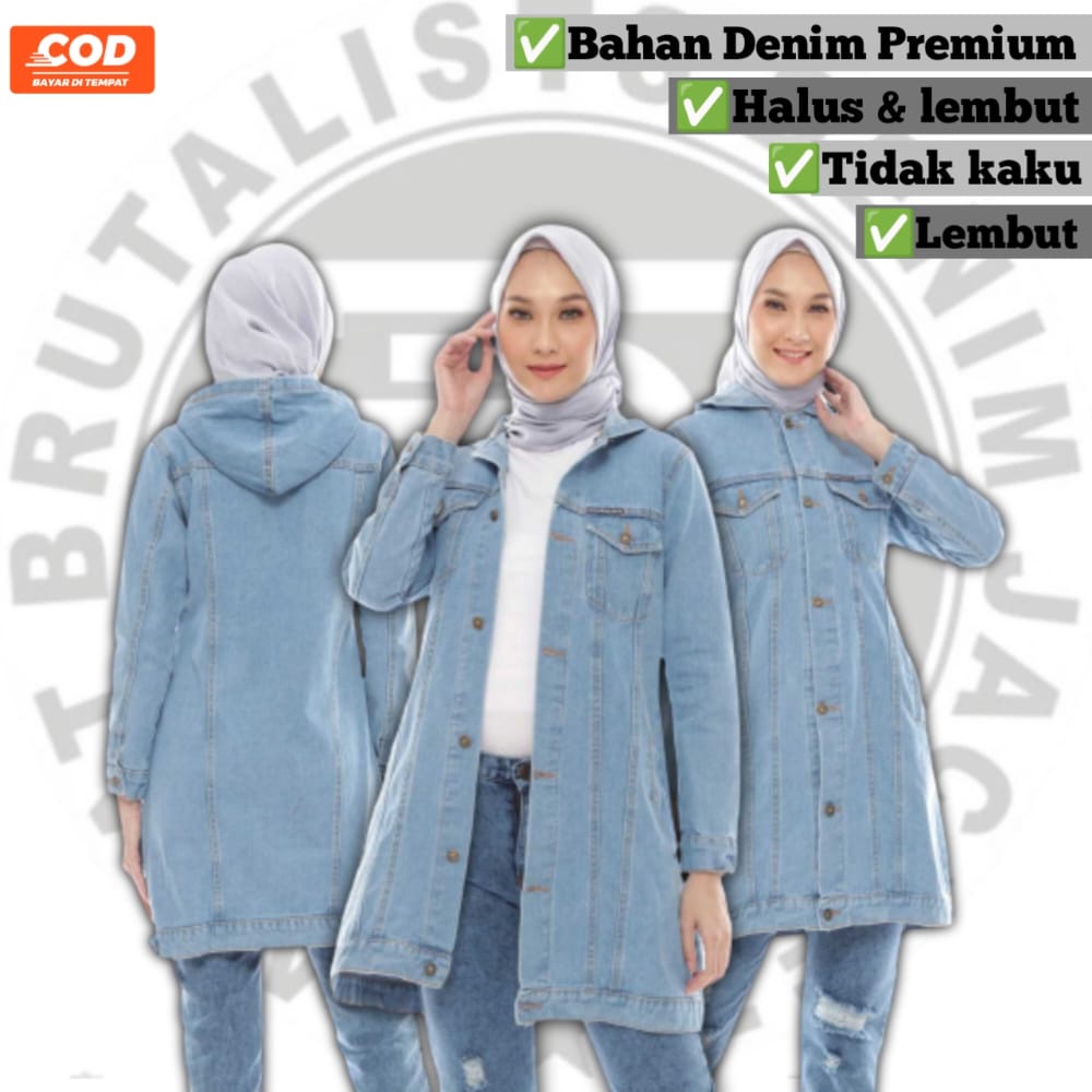 Jaket jeans Hijab Long Hoodie wanita jaket levis wanita jaket levis cewek