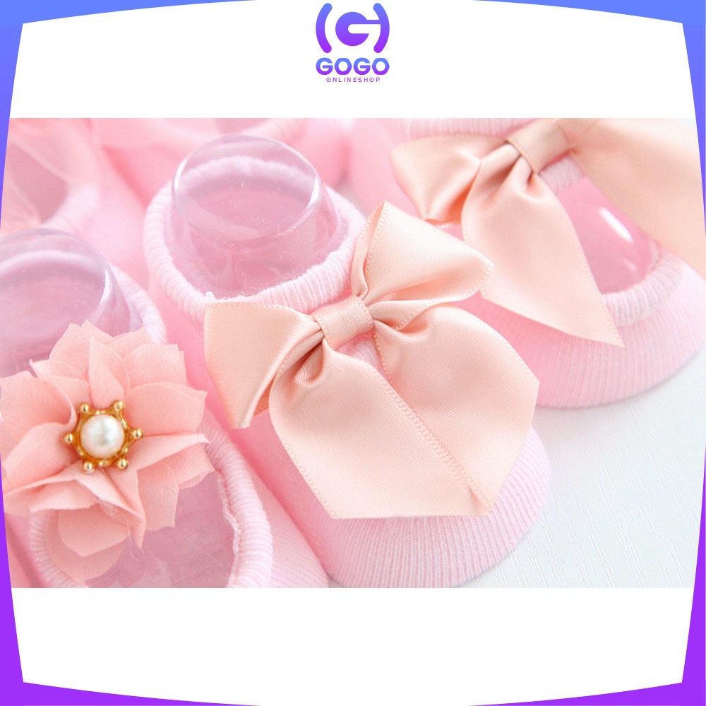 GOGO-P212 Kaos Kaki Pendek Bayi Cewek 3IN1 Motif Renda Bunga Pita Korean Style / Baby Sock Anak Perempuan Lucu Dapat 3 Pasang / Kaus Kaki Bahan Katun