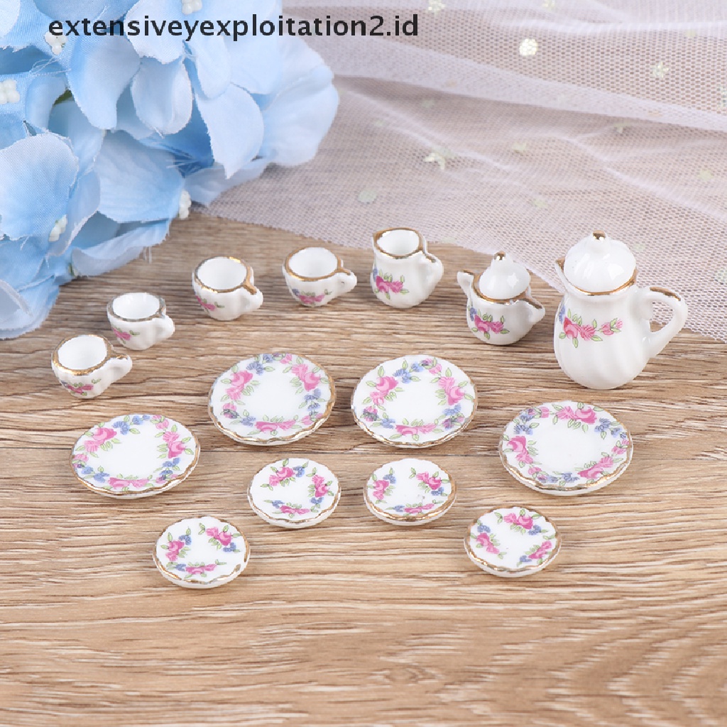 15pcs / Set Mainan Miniatur Cangkir Kopi / Teh Bahan Keramik Porselen Untuk Aksesoris Rumah Boneka