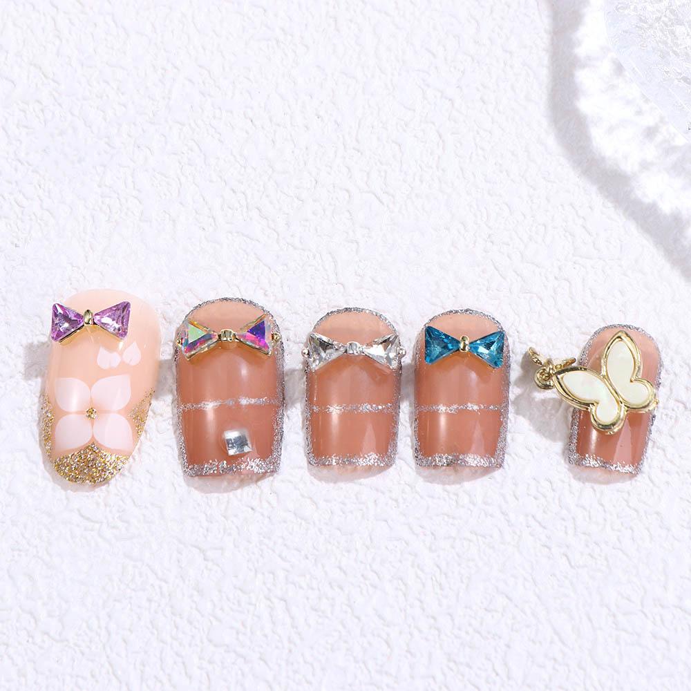 AUGUSTINA Agustina 3D Nail Art Dekorasi Mewah Segitiga Ikatan Simpul Hiasan Kuku Dasi Kupu-Kupu Flash Alloy Kristal Nail Art Berlian Imitasi