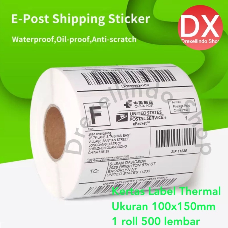 Kertas Thermal Label Barcode Stiker 100x150mm 500 lembar