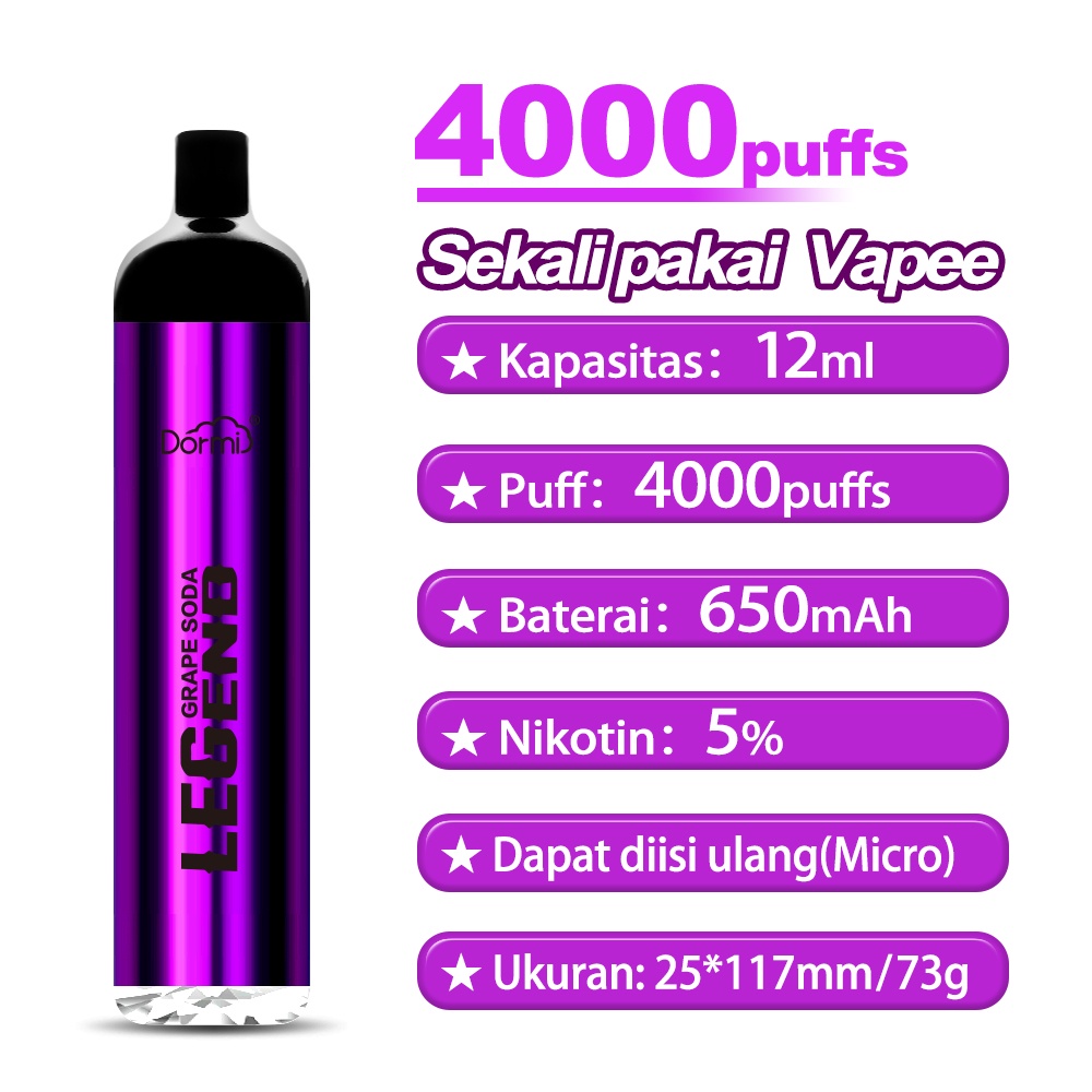 [DORMI Pro] 4000Puffs Vapoor sekali pakai(Disposable Pod) Cola ice  flavour