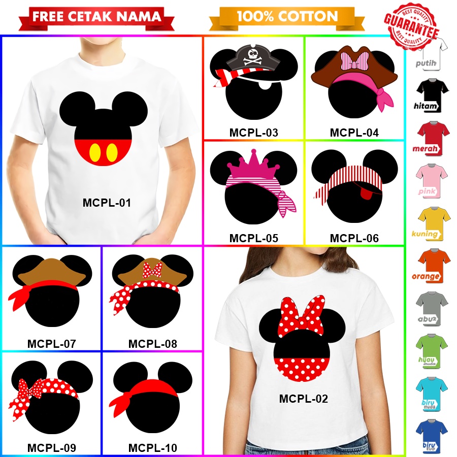 [FREE NAMA!!] Baju Kaos COUPLE  ANAK DAN DEWASA MICKEY MINIE BANYAK MOTIF