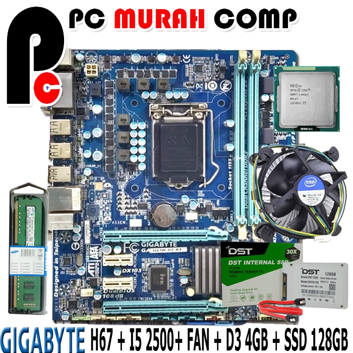 Paket Lengkap Mobo Mainboard Motherboard LGA 1155 H67 + I5 2500