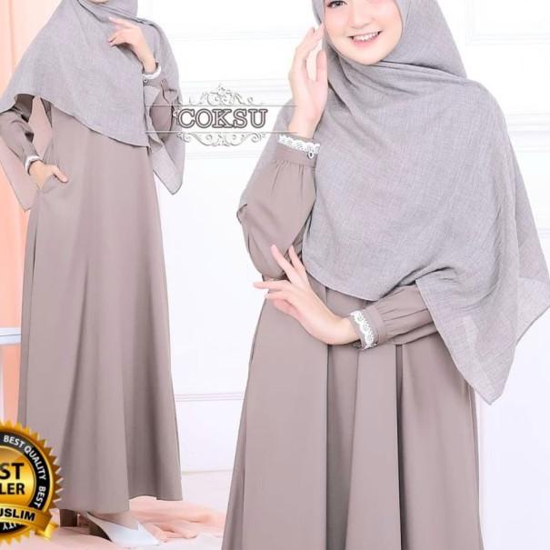 Gamis polos renda katun toyobo / dress syari / gamis bumil busui syari - Hitam