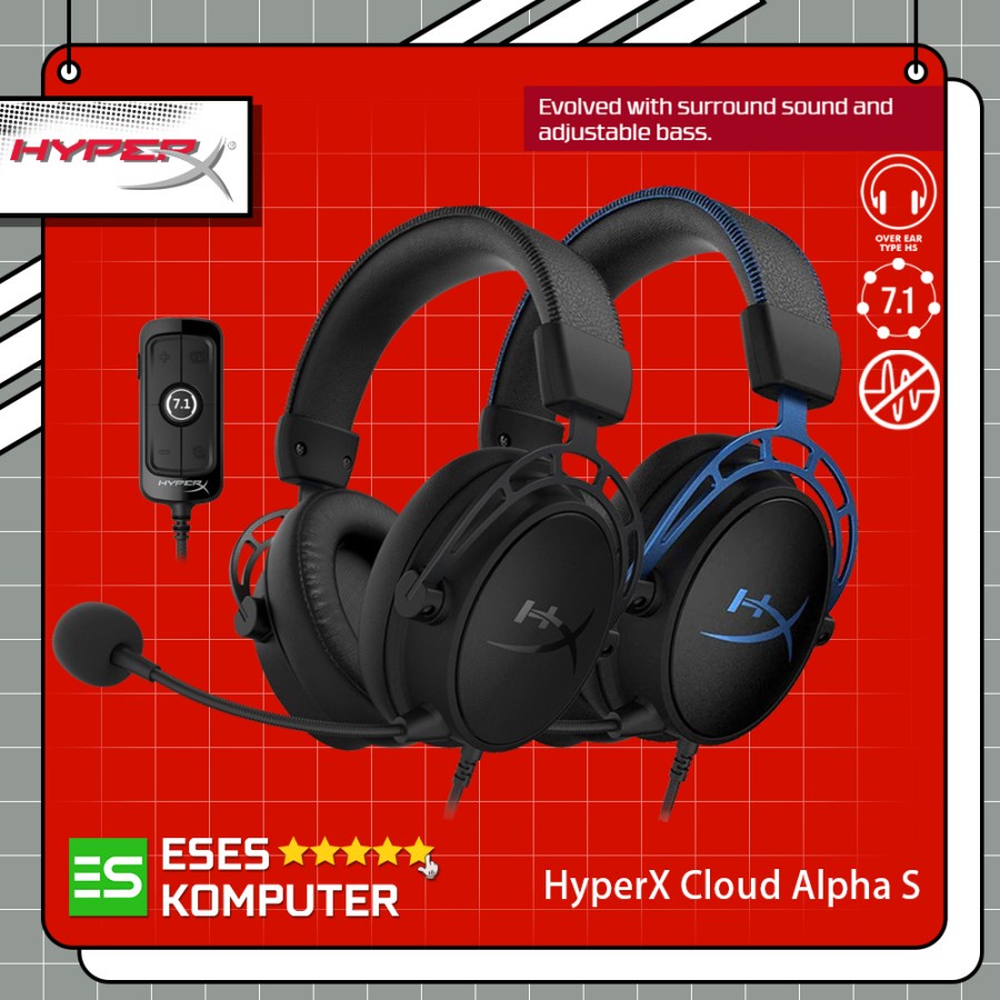 Headset HyperX Cloud Alpha S 7.1 Surround - Gaming - BlackOut - Blue