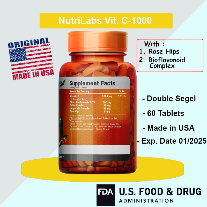 NutriLabs Vitamin C-500 C-1000 MG with Rose Hips &amp; Bioflavonoid Complex Not Puritan Kirkland NOW