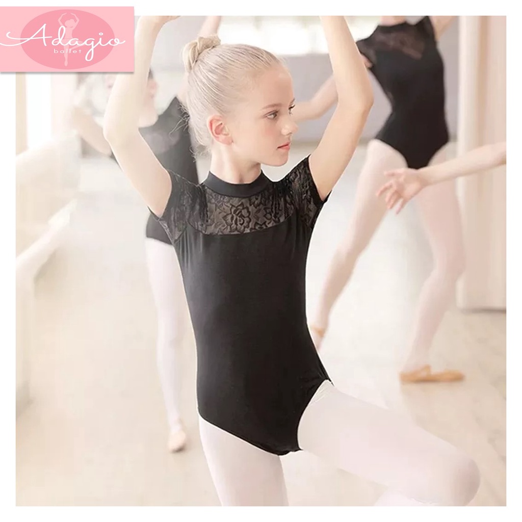 LEOTARD LACEY RENDA PREMIUM ANAK COTTON SPANDEX GYMNASTICS SENAM SOFT LACE BROCADE TURTLENECK BAJU BALET