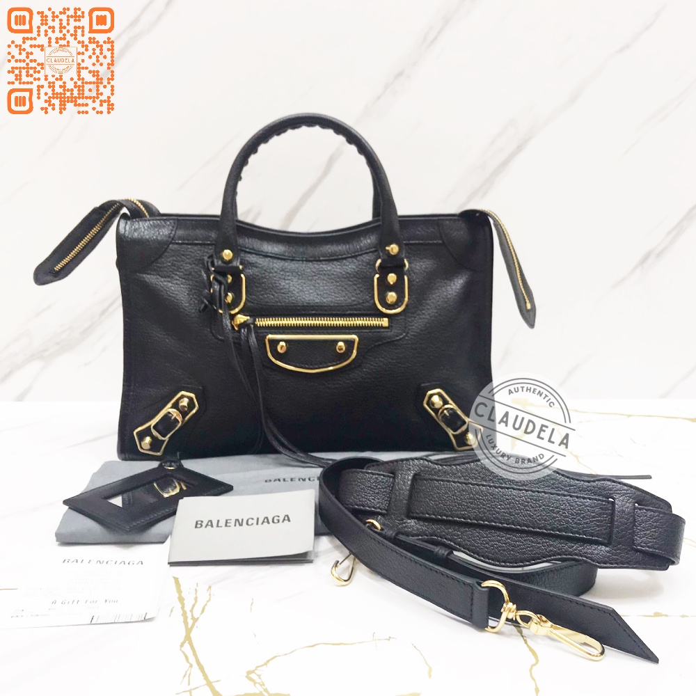 NEW READY BALENCIAGA Metallic Edge Small (30cm) City in Black with Gold Hardware (GHW) - 100% Origin